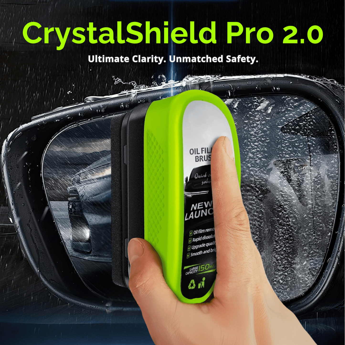 CrystalShield Pro 2.0 Hydrophobe Anti-Beschlag- & Ölfilm-Glasreinigungsbürste