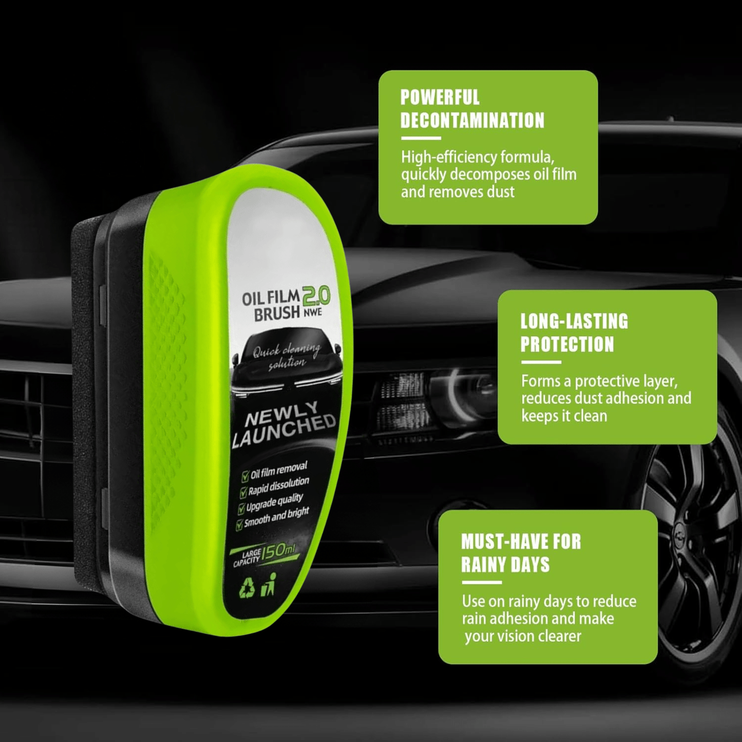 CrystalShield Pro 2.0 Hydrophobe Anti-Beschlag- & Ölfilm-Glasreinigungsbürste