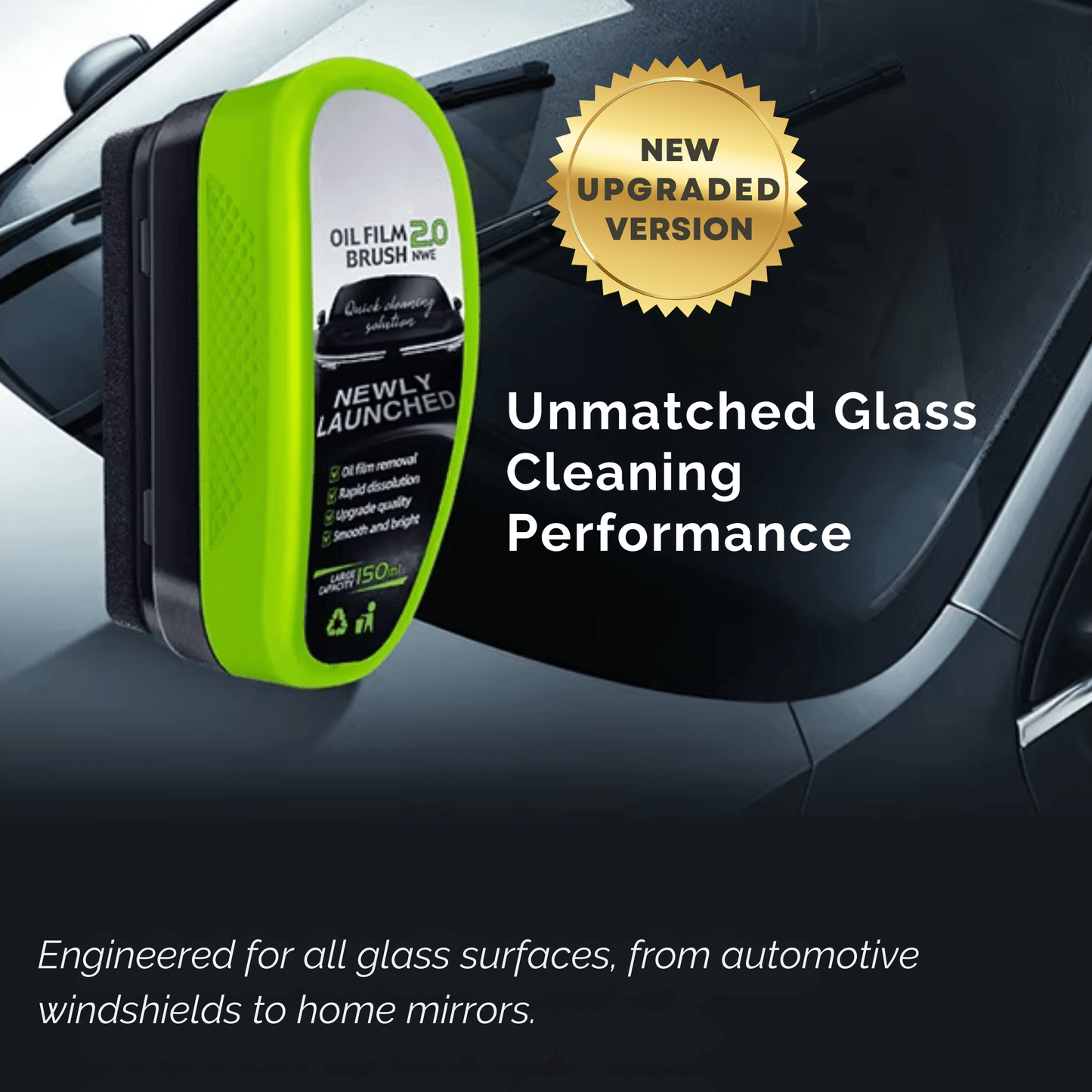 CrystalShield Pro 2.0 Hydrophobe Anti-Beschlag- & Ölfilm-Glasreinigungsbürste