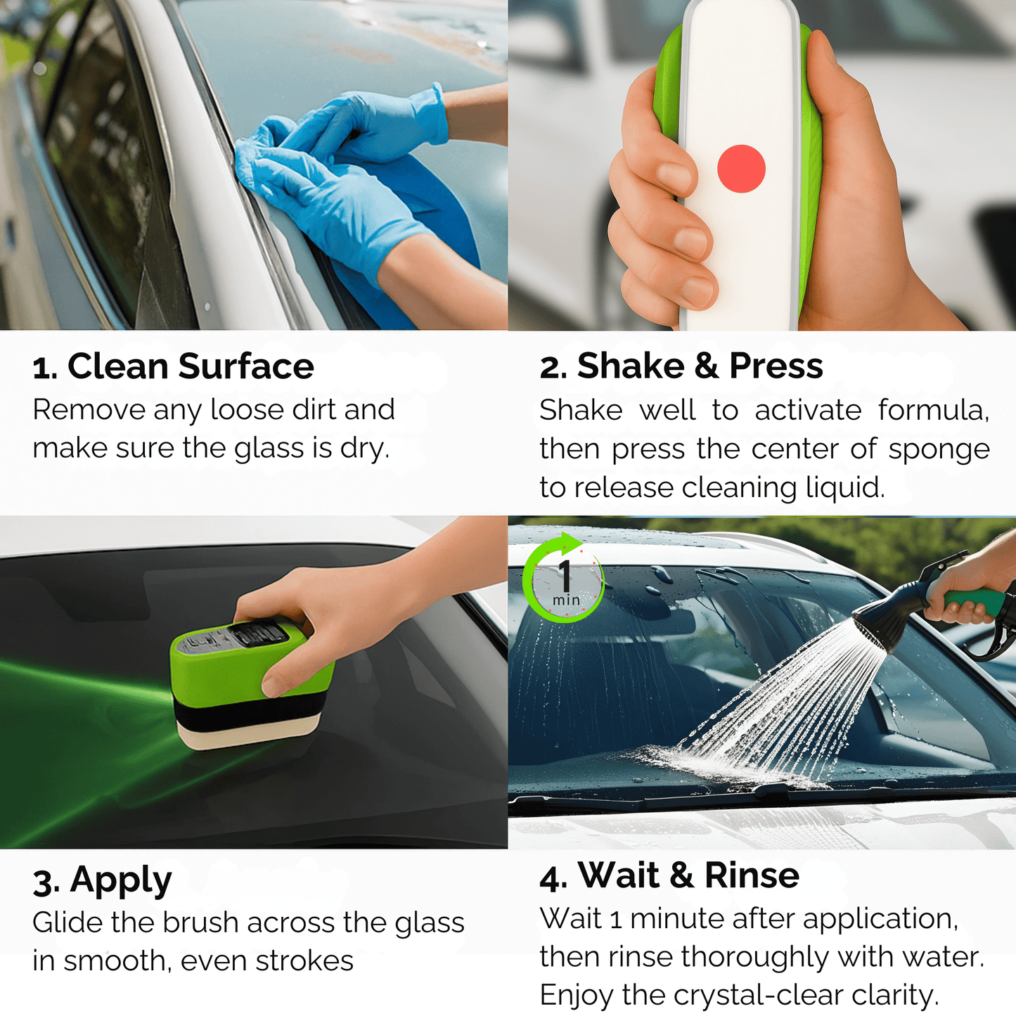 CrystalShield Pro 2.0 Hydrophobe Anti-Beschlag- & Ölfilm-Glasreinigungsbürste